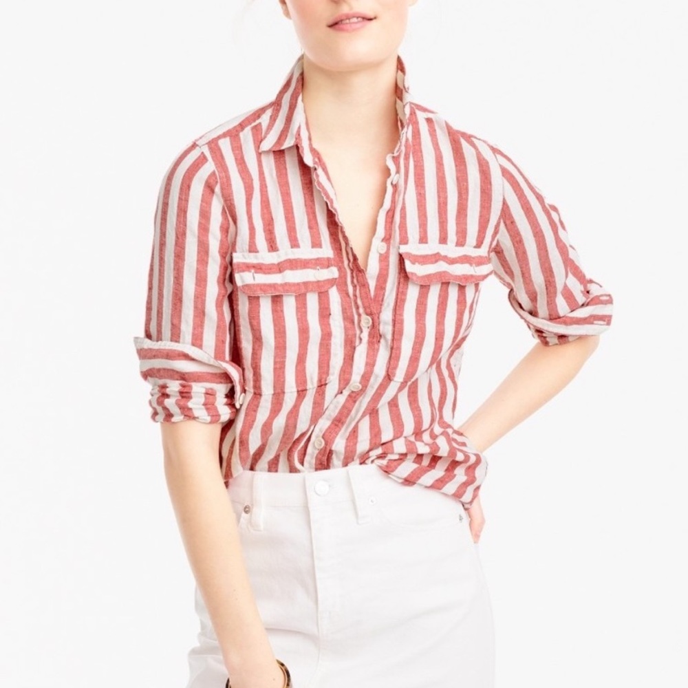 J. Crew Red Stripe Button Up Shirt